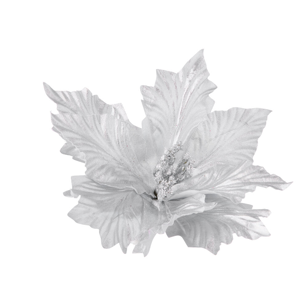 Clips med flosset blade, sølvfarvet - B28 cm